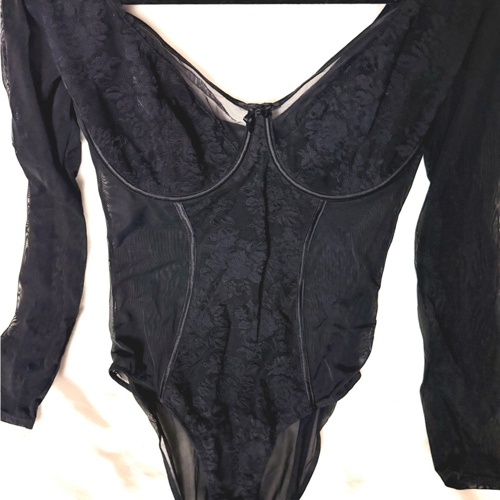 Pour Moi Elegant Black Lace Bodysuit with Built-in Bra